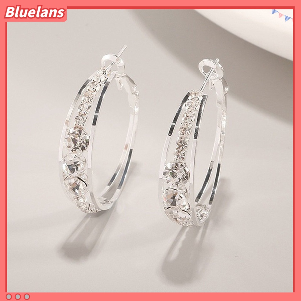 {In Stock} Anting Wanita Berlian Imitasi Berkilau Menarik Hias Hoop Earrings Piercing Perhiasan Untuk Pesta