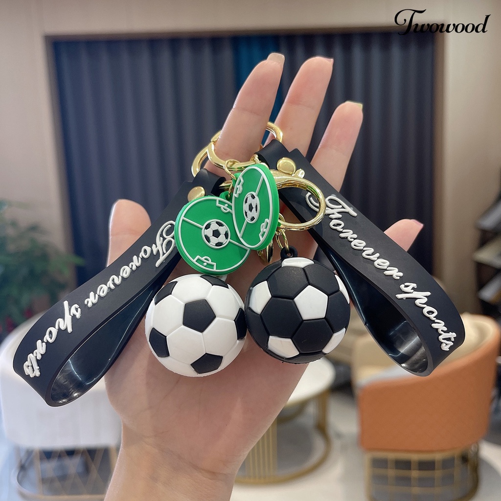 Twowood Football Keychain Metal Buckle Soft PVC Lovely Keyholder Ornamen Portable Kartun Gantungan Kunci Tas Liontin Aksesoris Souvenir Hadiah
