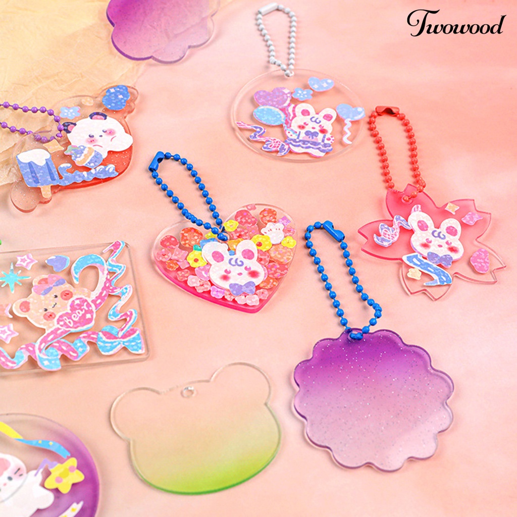 Twowood 10Pcs/Set Gantungan Kunci Liontin Glitter Gradasi Transparan Manik-Manik Rantai Akrilik Hadiah Multi-Gaya Kerajinan DIY Kunci Gantungan Liontin Perlengkapan Rumah