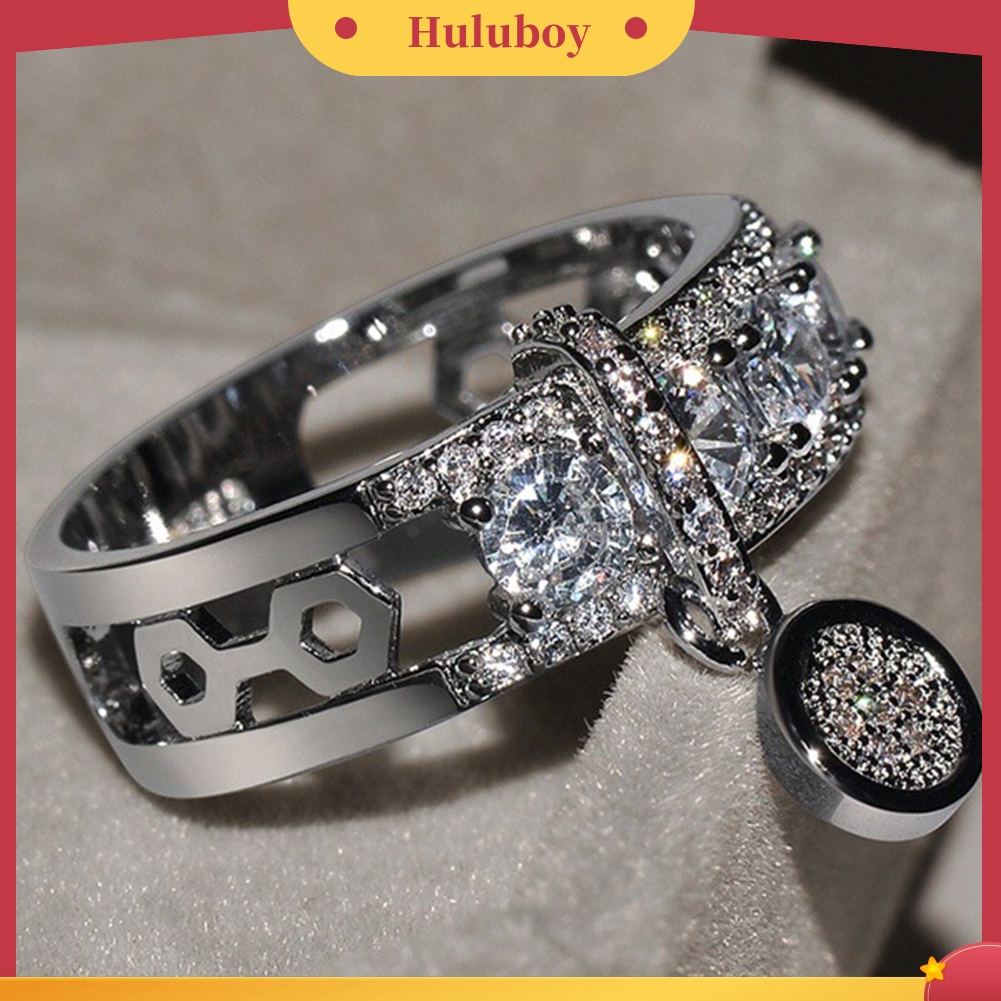 {Ready Stock} Mewah Wanita Cubic Zirconia Hias Bulat Pesona Cincin Hadiah Perhiasan Pesta Pernikahan