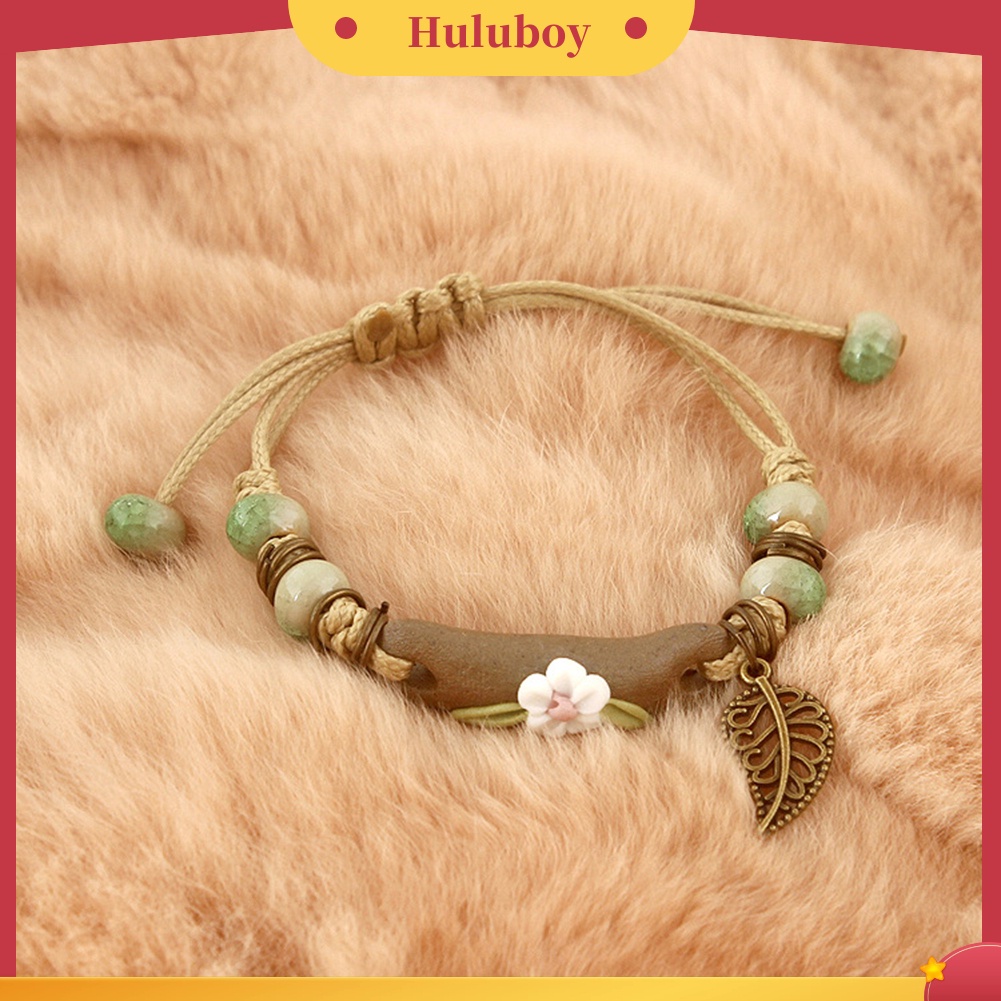 {Ready Stock} Fashion Wanita Bunga Daun Porselen Pesona Anyaman Gelang Adjustable Perhiasan Hadiah