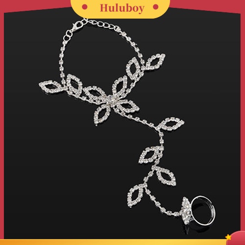 {Ready Stock} Kristal Berlian Imitasi Daun Hand Harness Gelang Rantai Budak Link Kaki Jari Cincin