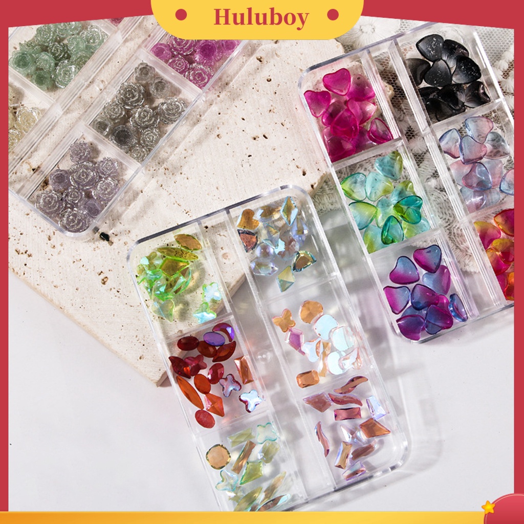 {In Stock} 1kotak Nail Art Dekorasi Bersinar Tiga Dimensi Gloss DIY Camelia Berlian Imitasi Lima Kelopak Bunga Hati Pesona Kuku Untuk Salon Kuku