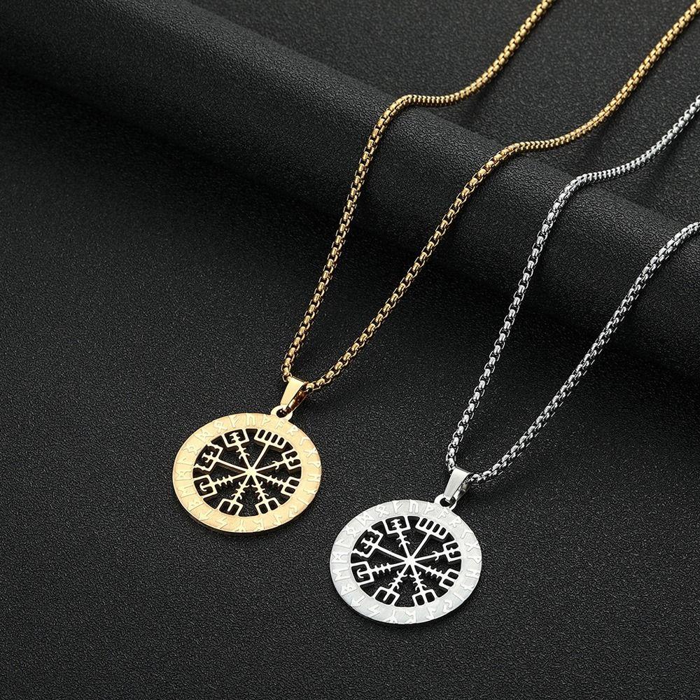Mxbeauty Kalung Pria Pesona Keren Rantai Klavikula Hadiah Ulang Tahun Stainless Steel Fashion Rune Kompas Liontin Sweater Chain