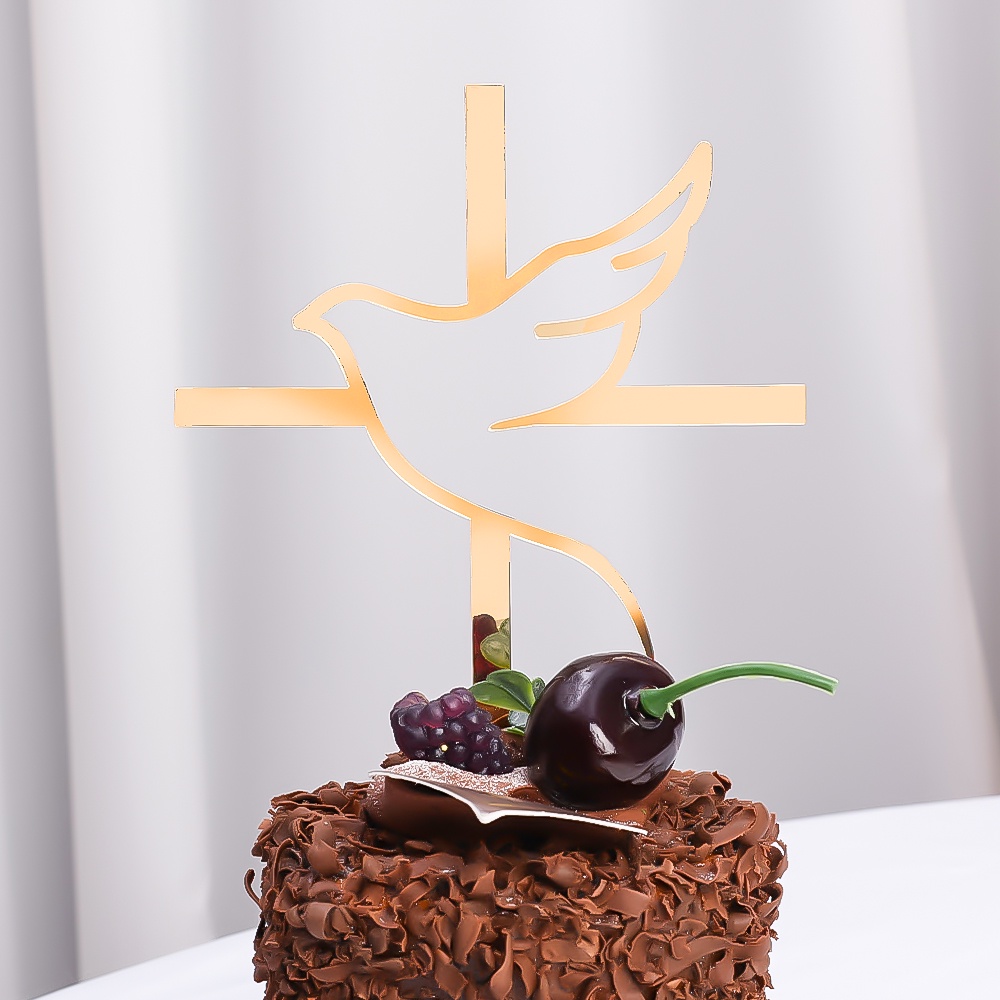 Akrilik Gold Dove Cake Decorative Insert Alat Peraga Hias Untuk Hajatan Baptis Christ Universal Holiday Pastry Decoration Card