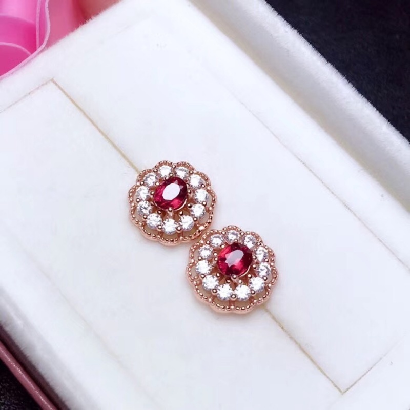 Goldkingdom Aksesoris Perhiasan Fashion Ready Stock Bertatahkan Garnet Penuh Berlian Anting Bunga Anting Warna-Warni.