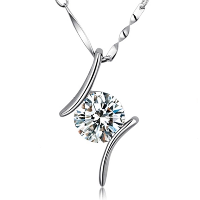 Goldkingdom Fashion Perhiasan Aksesoris Ready Stock Perak Disepuh Kalung Wanita Cinta Pendek Liontin Kristal silver