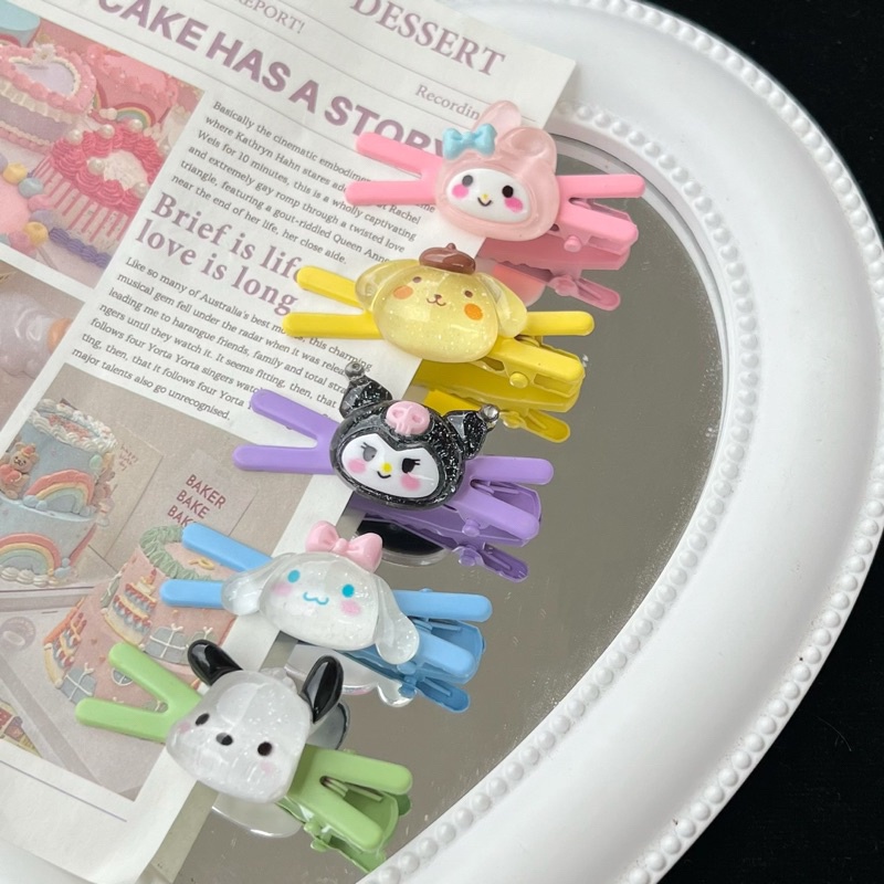 PGC [6pcs] Jepitan Rambut Silang Sanrio Klip Rambut Jepit Kata X Lucu Duduk Cinnamoroll Anjing Kuromi Kartun Fashion Korea Siswa Perempuan Poni Sisi Klip-Le