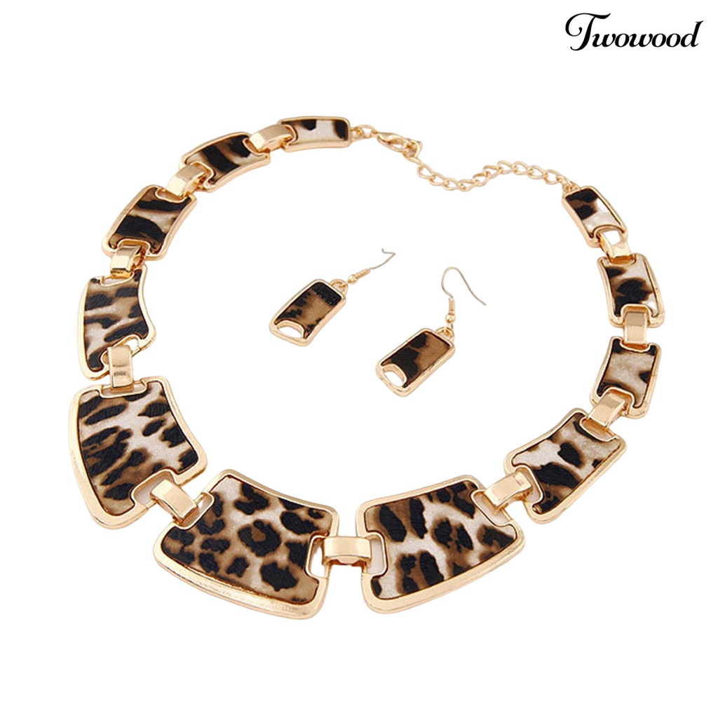 Twowood 1set Statement Kalung Berlebihan Besar Mewah Elegan Retro Leopard Wanita Kait Anting Kit Fashion Perhiasan