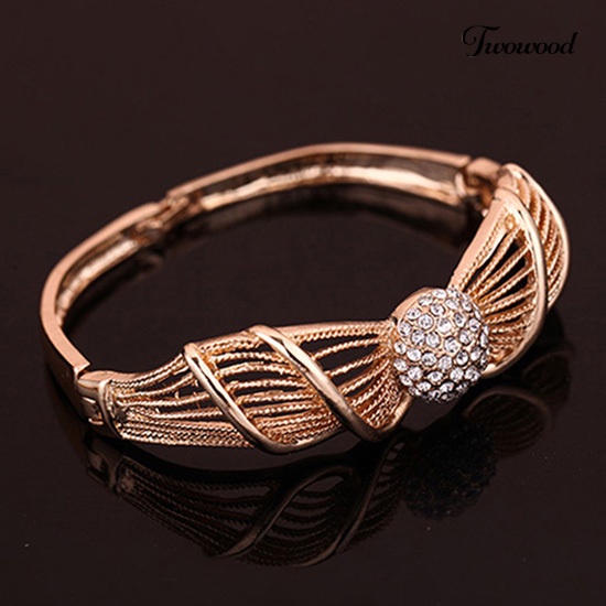 Twowood Princess Sweet Set Perhiasan KC Lapis Emas Hollow Kalung Bangle Cincin Anting