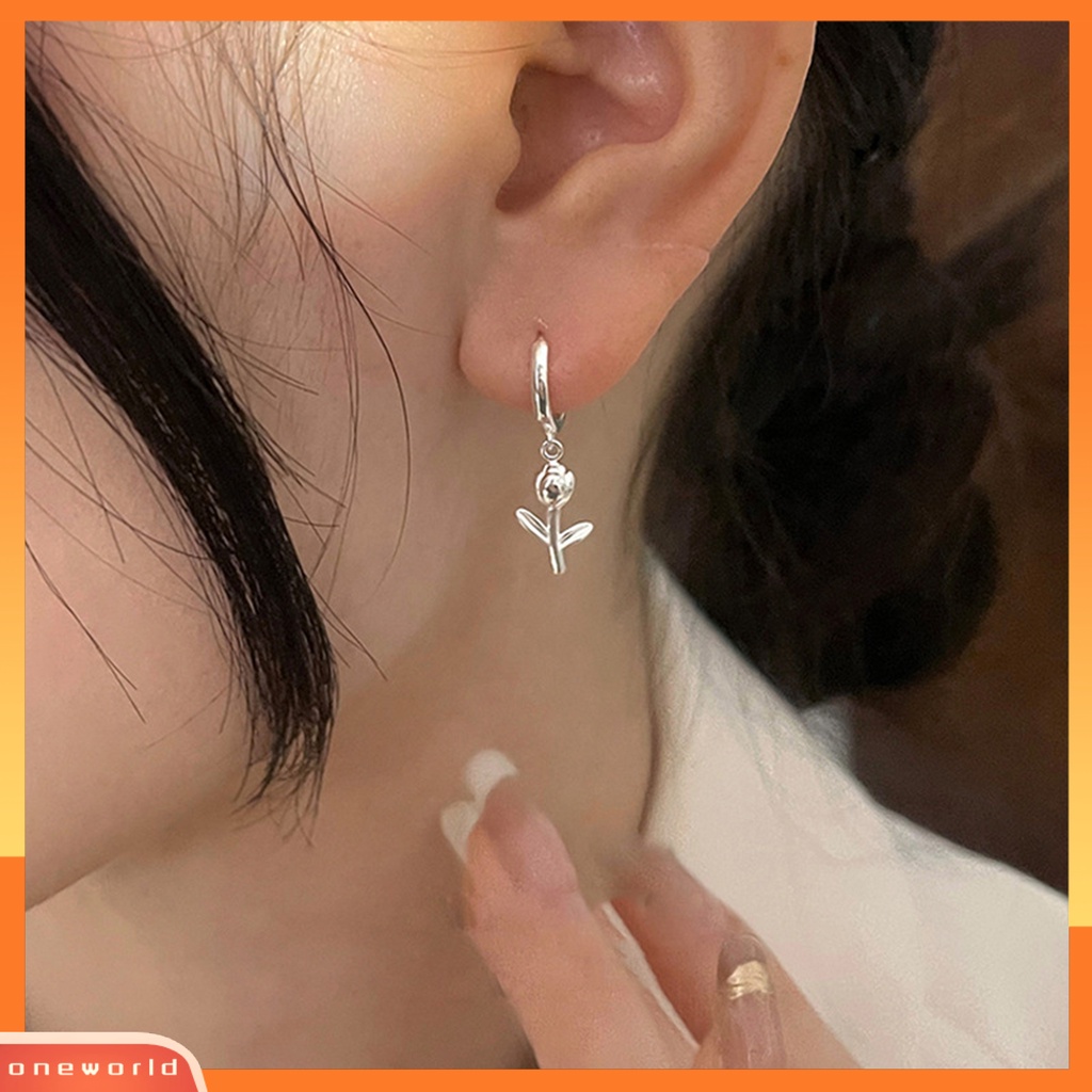 [OWR] 1pc Drop Earring Geometri Liontin High Gloss Electroplating Menawan Mewah Dekorasi Hypoallergenic Tulip Huggie Hoop Earring Perhiasan Aksesori