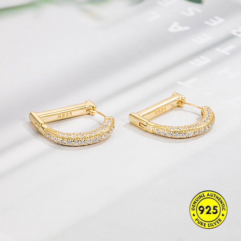 18k Zirkon Huruf D Emas Klip Telinga Ornamen Sense Canggih U1209