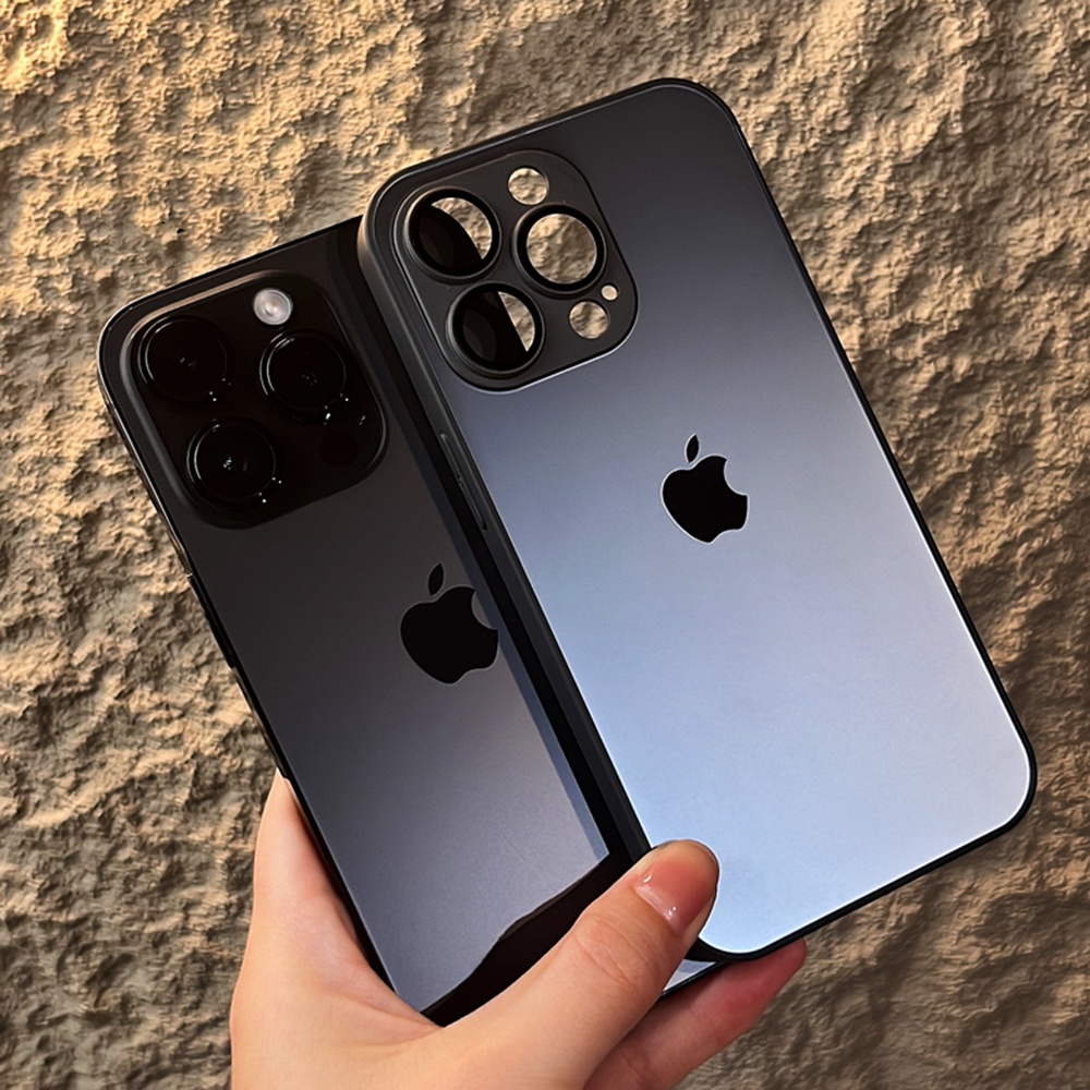 IPHONE Casing Handphone Kaca Tempered 1:1 AG Frosted Untuk Iphone11 12 13 14 Pro Max Casing Iphone14 Plus Hard Matte Case Dengan Lensa Pelindung Kamera