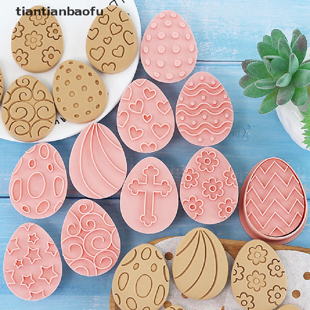 [tiantianbaofu] 10 Pcs Telur Paskah Biskuit Cetakan Cookie Cutters Stamp Press Fondant Gula craft Baking Alat Dekorasi Pesta Butik