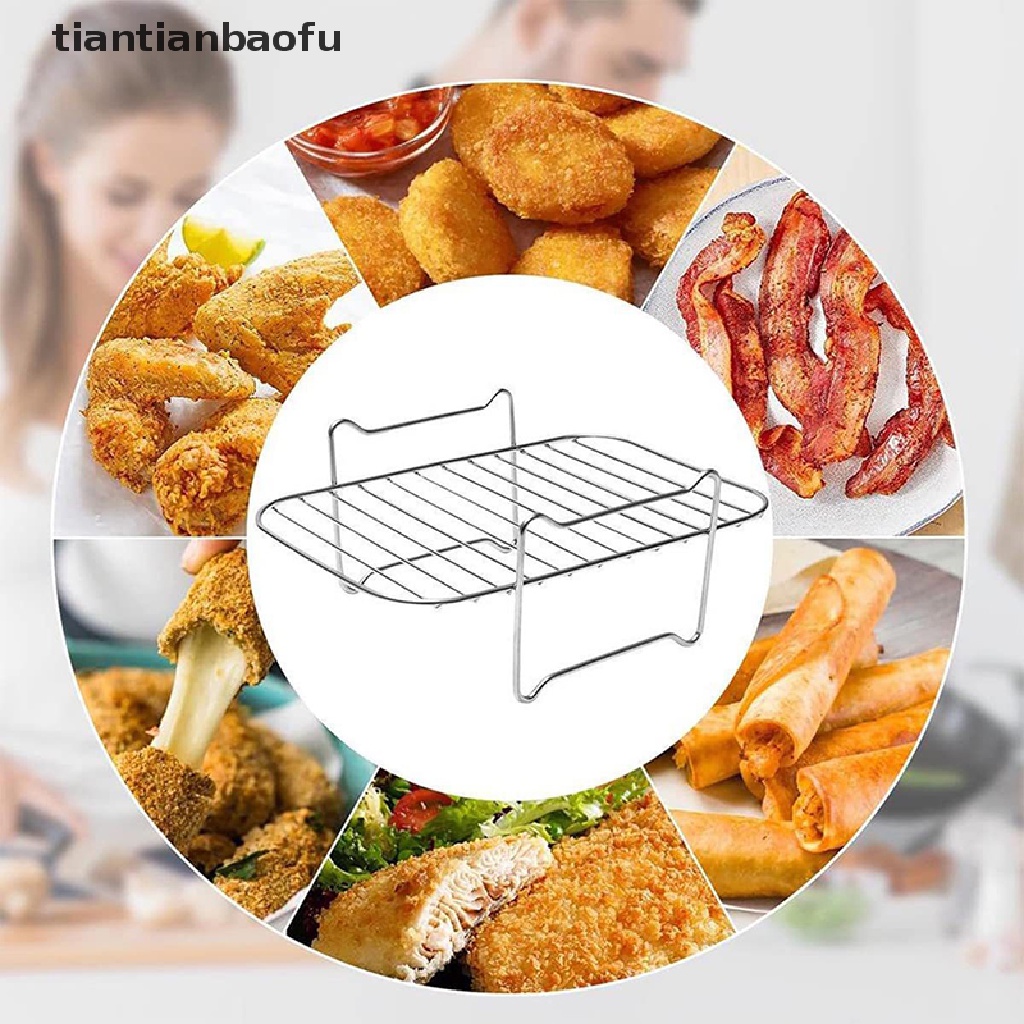 [tiantianbaofu] Air Fryer Rack Double Basket Air Fryers Stainless Steel Grill Holder Air Fryer Aksesoris Rak Masak Rak Roti Bakar Untuk Butik Oven