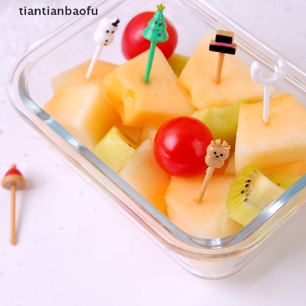 [tiantianbaofu] 4/8pcs Merry Christmas Hewan Buah Garpu Mini Kartun Anak Kue Buah Tusuk Gigi Butik