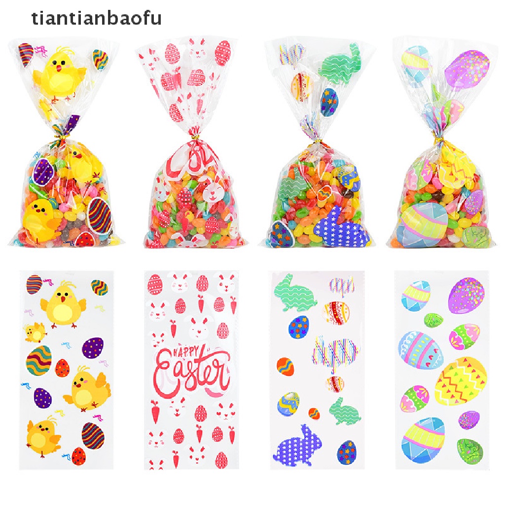 [tiantianbaofu] 50pcs/pack Cellophane Bag Bening Paskah Hias Cookie Perlakuan Nikmat Kantong Butik