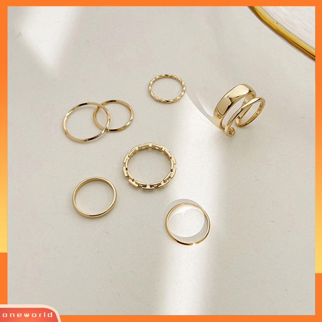 [EONE] 7pcs/set Wanita Knuckle Rings Geometris Bukaan Adjustable Hip Hop Stackable Finger Rings Untuk Pesta Club Cosplay