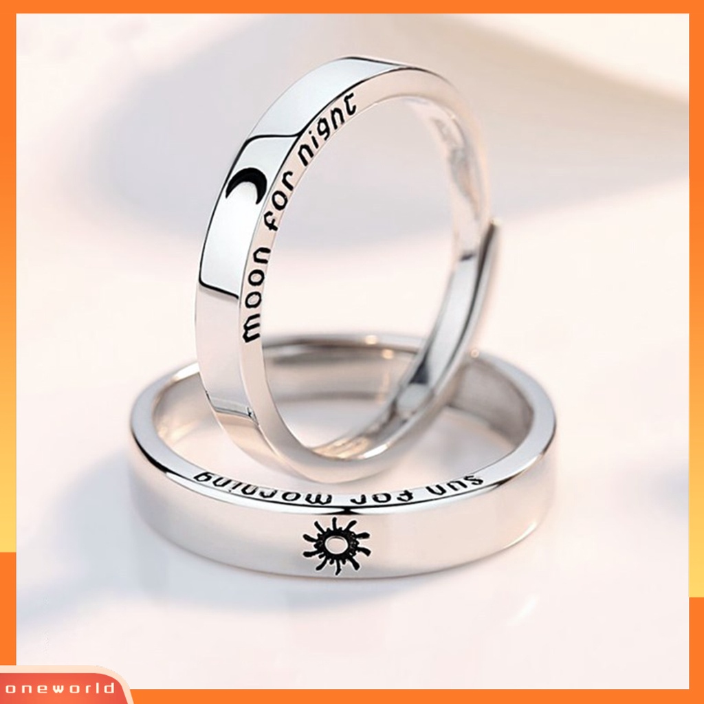[EONE] Cincin Pasangan Open End Adjustable Motif Huruf Geometris Gaya Korea Fashion Sun And Moon Lover Ring Hadiah Valentine
