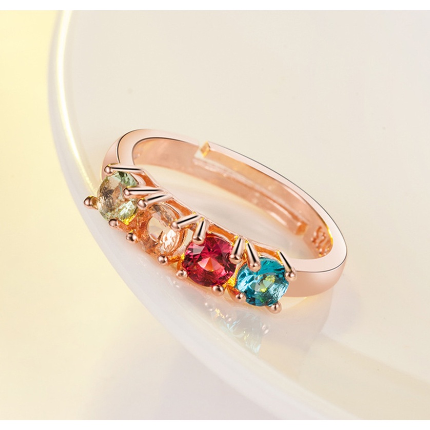 Goldkingdom Aksesoris Perhiasan Fashion Ready Stock Desain Kecil Cincin Permata Warna Wanita Berlapis Dengan Rose Gold