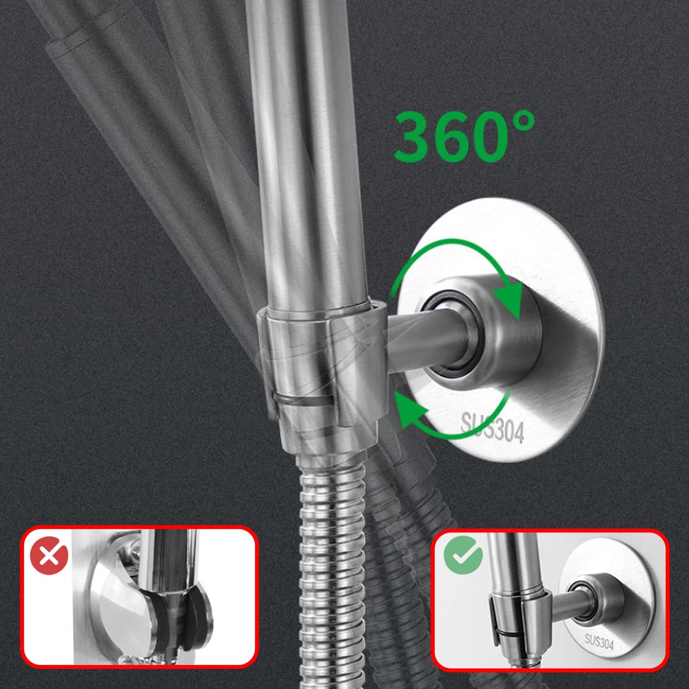 Bracket Shower Stainless 304dengan Sekrup/Rak Penyimpanan Shower Bantalan Beban Padat Dengan Lem Kuat /360 ° Holder Penyesuaian Gimbal Putar Dengan Pengait/Aksesori Kamar Mandi