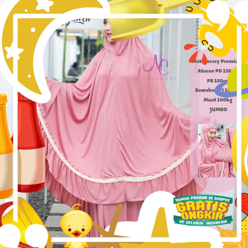 FREE TAS - Mukena Dewasa Mukena Kerut Renda Ruko Bahan Kaos Jersey Muat Roko Renda Terbaru Murah/ Tr