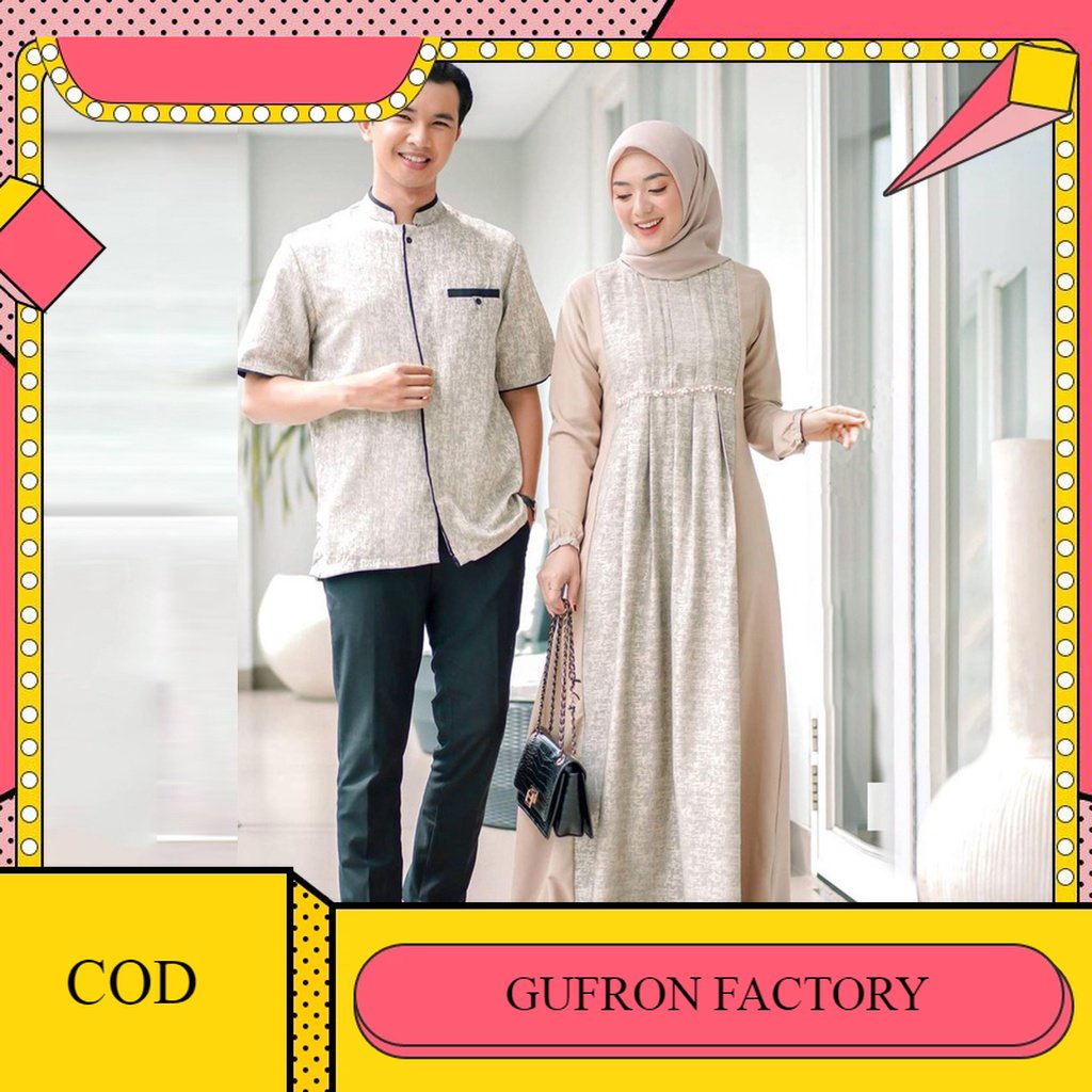 WOU BATIK - Couple Gamis Syari Ameena Gamis Lebaran Syari Modern Dress Couple Lebaran Premium Dress 