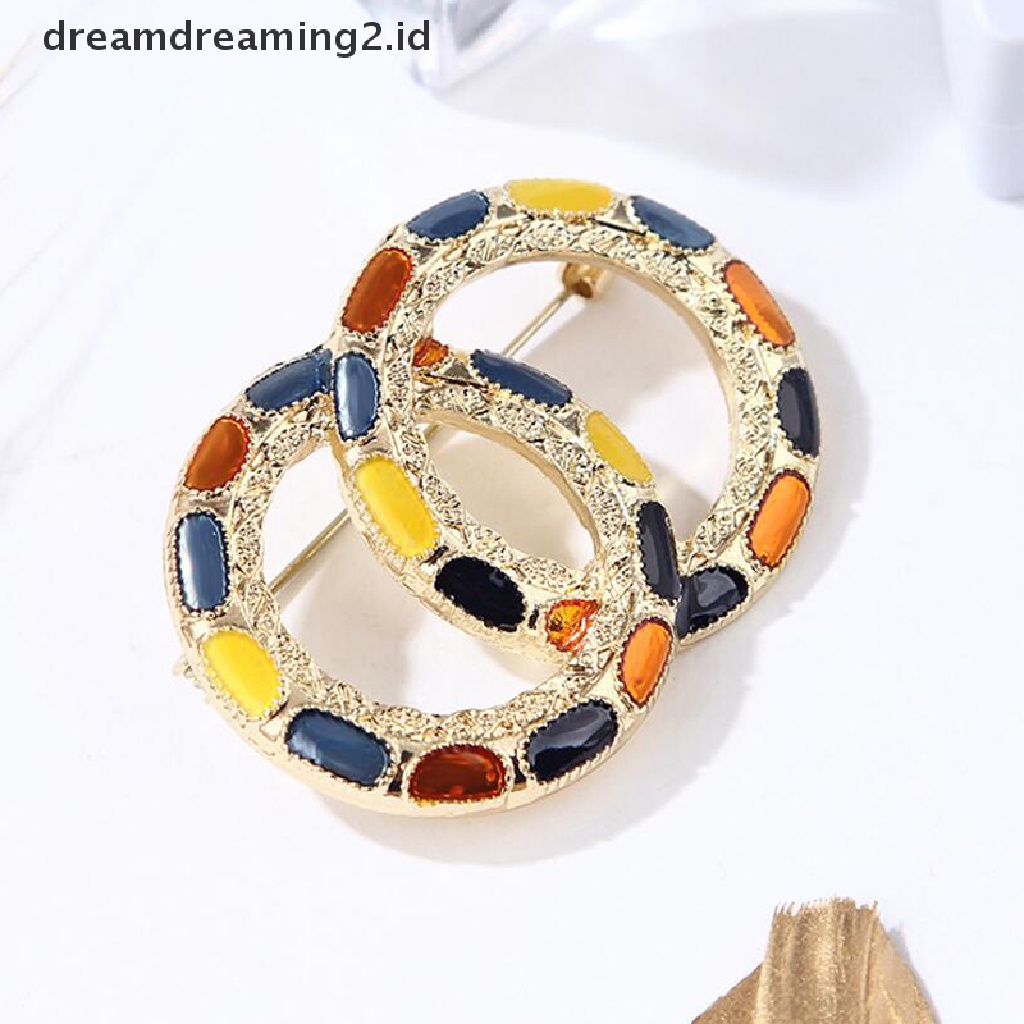 (hot) Mutiara Baru Enamel Warna-Warni Lingkaran Ganda Bros Jas Syal Pin Perhiasan//