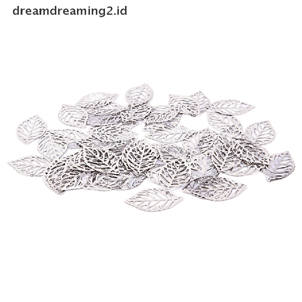 (hot) 50 Pcs Pesona Kerawang Berongga Daun Liontin DIY Membuat Perhiasan Daun Kerajinan Logam//