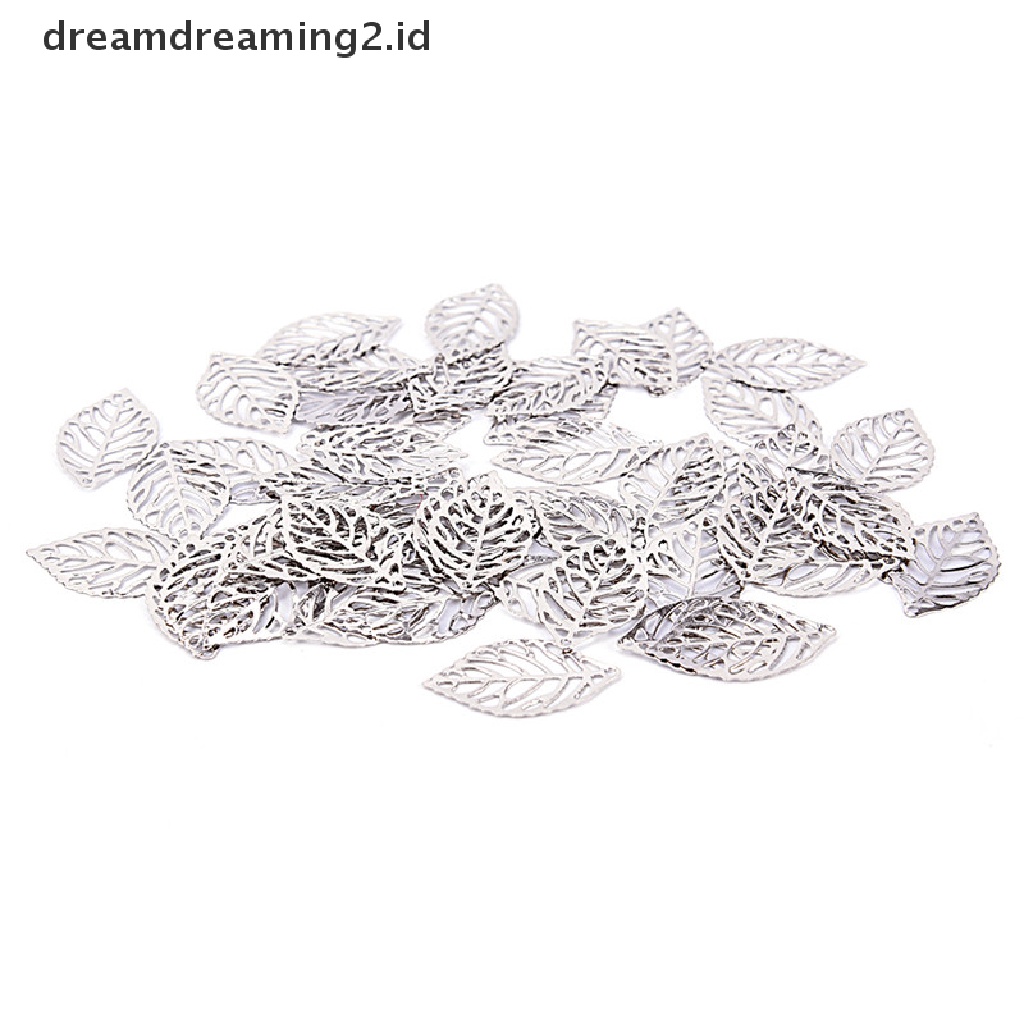 (hot) 50 Pcs Pesona Kerawang Berongga Daun Liontin DIY Membuat Perhiasan Daun Kerajinan Logam//