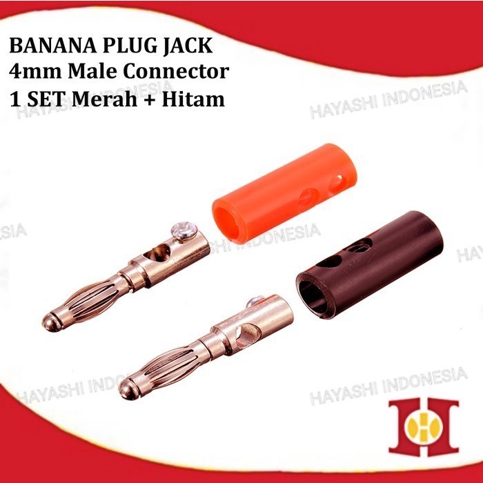 Jack Jek Banana Jantan Male Audio Plug Pisang Merah Hitam Konektor Set - 10pcs