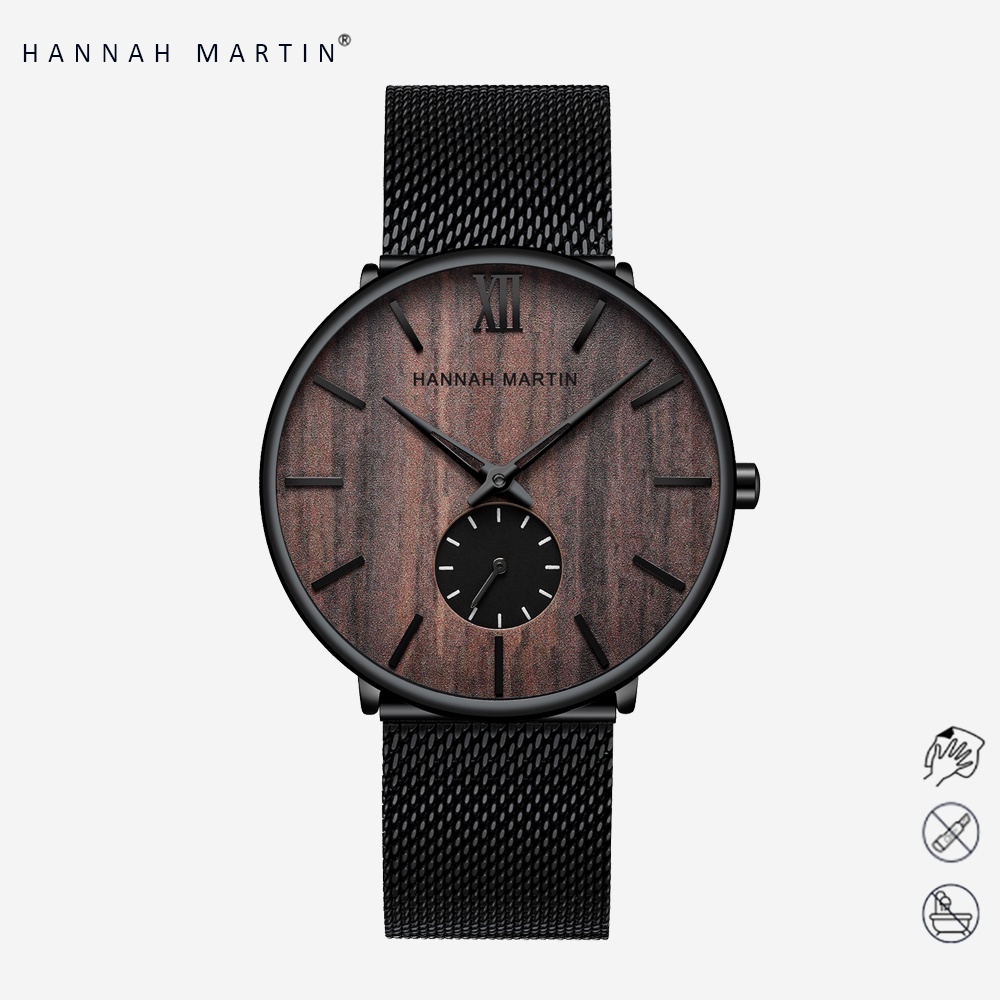 HANNAH MARTIN Jam Tangan Pria Sangat tipis 100% Original Kayu Arloji Cowok Quartz Watch 1002