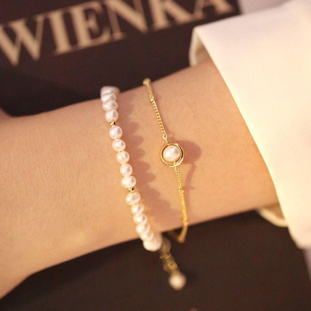 Mxbeauty Korea Gelang Mewah Fashion Rantai Emas Keperakan Indah Shiny Double Layer Bracelet