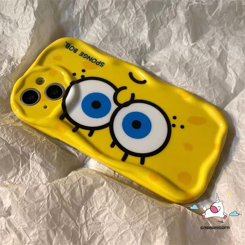 Kartun Lucu SpongeBob Patrick Shockproof Case Kompatibel Untuk IPhone 7Plus XR 13 11 14 12 Pro Max 6s 6 7 8 Plus X XS Max Bintang SE 2020 3D Wavy Curved Edge Glossy Airbag Soft Cover