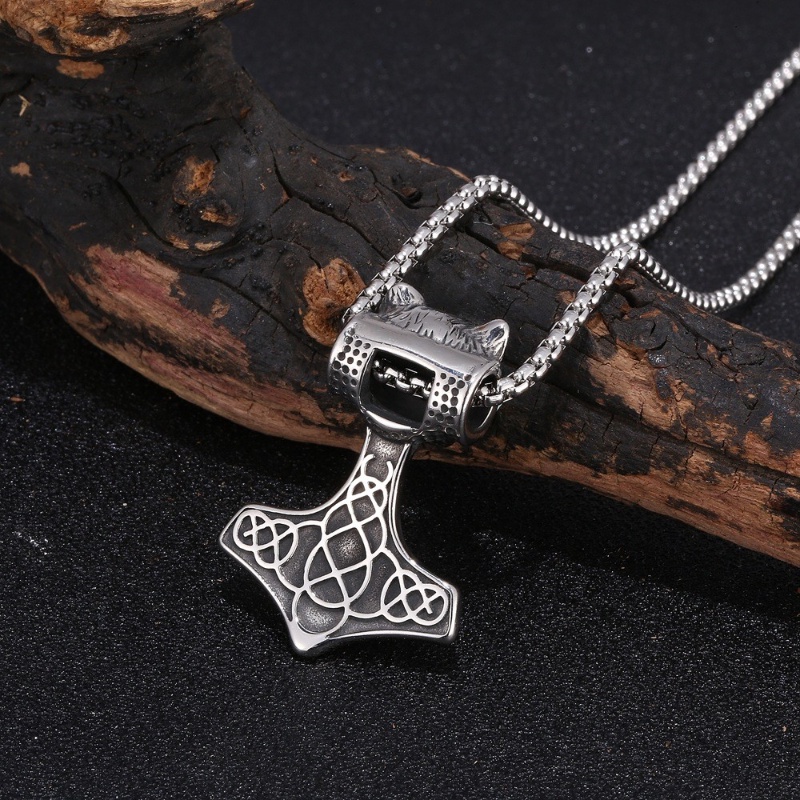 [Z H Perhiasan] Vintage Nordic Viking Thunder Hammer Tiger Hip Hop Liontin Pria Dan Wanita Fashion Stainless Steel Kalung Punk Pesta Rock Perhiasan Aksesoris