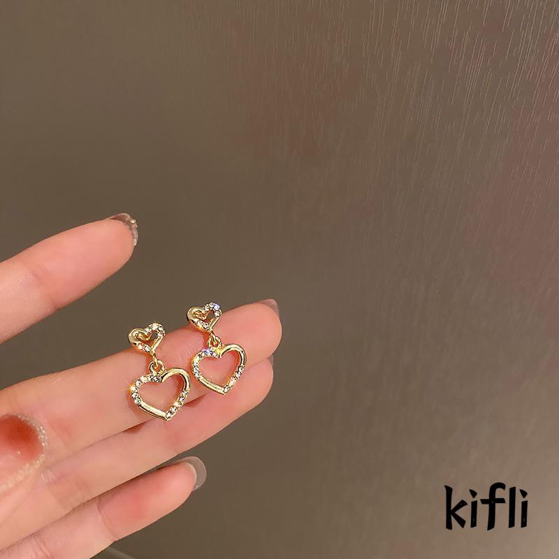 [KD] S925 Perak Stitch Berlian Berongga Bentuk Hati Anting-Anting Sederhana Kompak Modis Anting-Anting