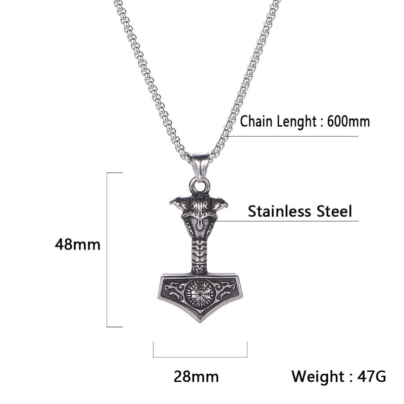 [Z H Perhiasan] Vintage Viking Hip Hop Raytheon Palu Gagak Celtic Serigala Liontin Pria Dan Wanita Fashion Stainless Steel Kalung Punk Pesta Rock Perhiasan Aksesoris