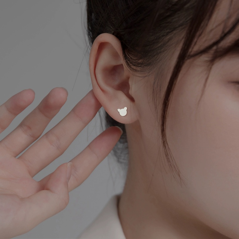 Papaozhu Korea Lucu S925 Perak Beruang Kecil Stud Anting-Anting Untuk Wanita Gadis Lucu Anti Alergi Anting-Anting Fashion Telinga Perhiasan Aksesoris