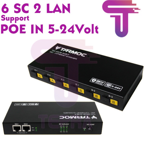 Tarmoc TMC-6SC2E-3A3B-P | 6 FO 2 LAN 10/100 | POE IN 5-24V | Media Converter 6SC 2LAN |6FO 2LAN / 6 FO 2 LAN