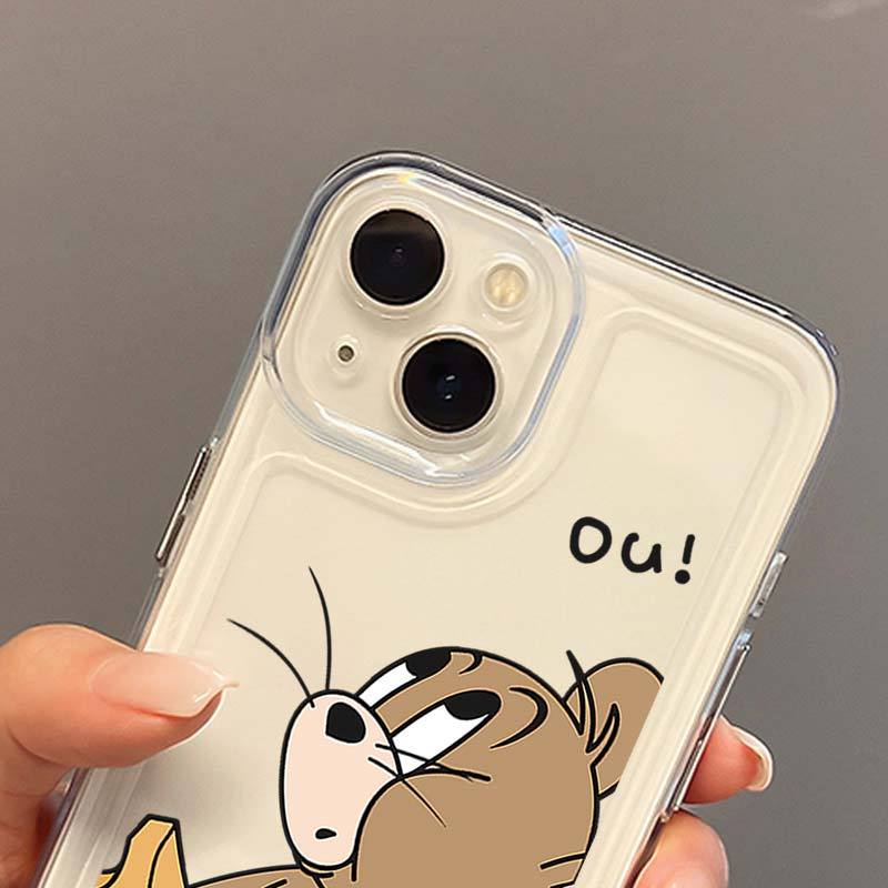 IPHONE Soft Shockproof Case Kompatibel Untuk Iphone11 14 13 12 Pro Max XS Max X XR 7 +8 6 6S Plus Casing Kucing Tikus Lucu TPU Transparan Penutup Tombol Unik Perlindungan Kamera