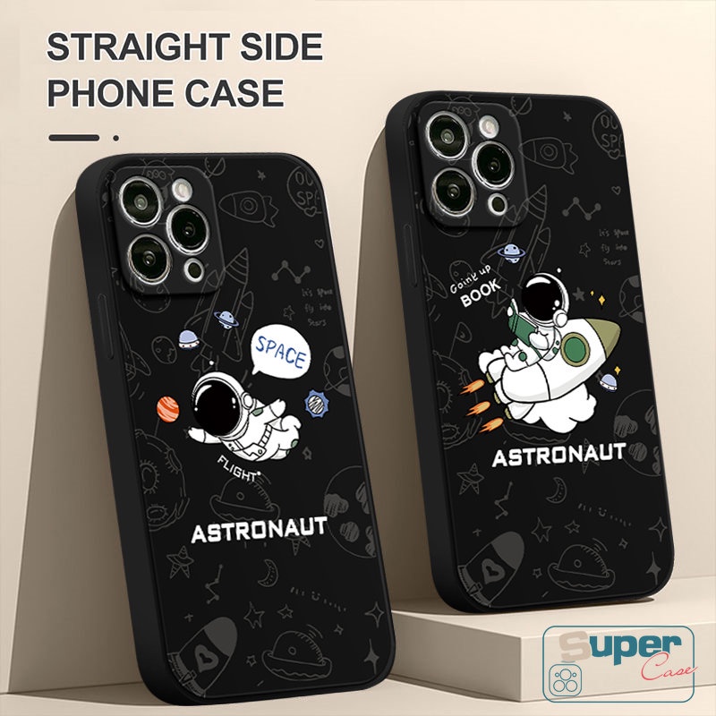 Casing NASA Kartun Yang Indah Kompatibel Untuk iPhone 7Plus 13 11 14 12 Pro Max XR 6 7 8 6S Plus X XS Max SE 2020 Kartun Mode Ruang Astronot Tepi Lurus Tpu Soft Cover