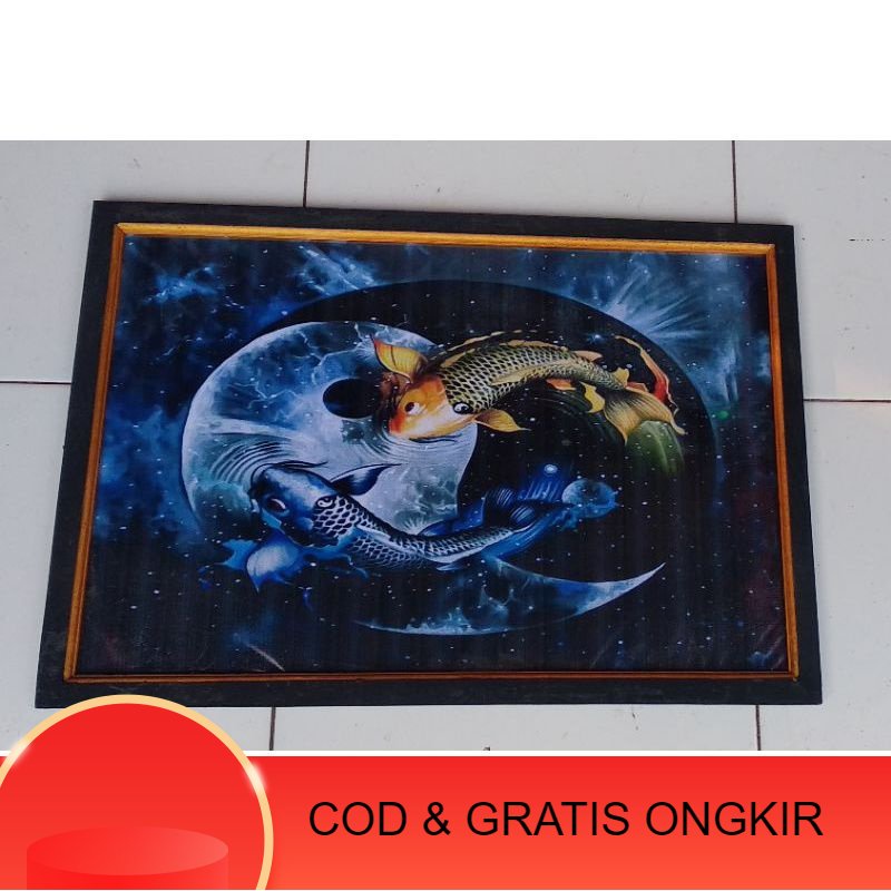 Hiasan dinding lukisan murah lukisan cetak dan bingkai gambar Ikan KOI 85x65