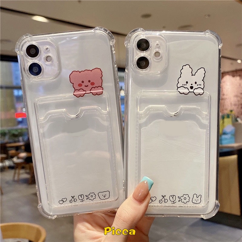 Case Holder Kartu Untuk Xiaomi Redmi Note11 10 10s 9Pro 11pro Note9 Redmi A1 10C 10A 10 9 9A 9C NFC POCO M3 X3 Pro NFC Mi 12x12 11 Lite Lucu Kartun Beruang Kelinci Bening Soft Cover