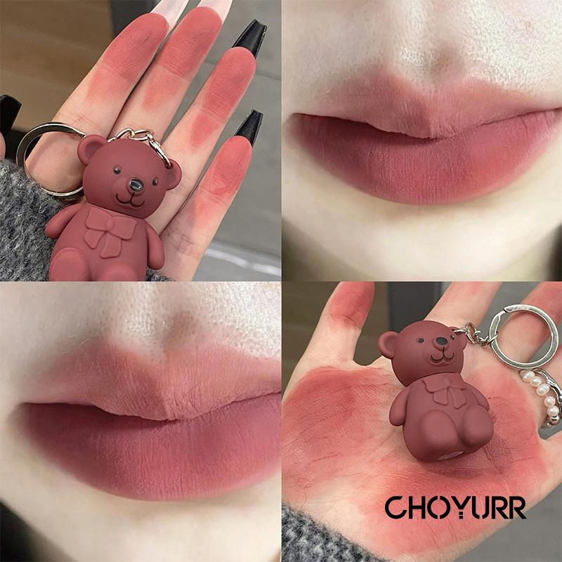 【COD】Lipstick Matte Lucu Bear Gantungan Kunci Beruang Bibir Tanah Liat Mencerahkan Warna Matte Bibir Alami-CH