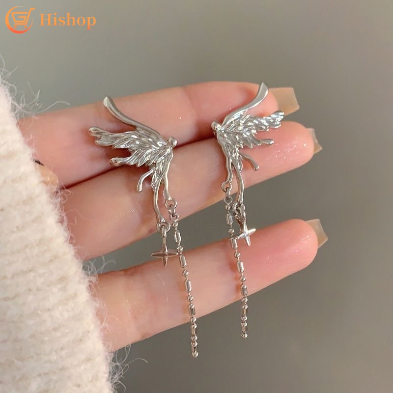 Anting Tusuk Silver Sayap Rumbai Star Earings Untuk Perhiasan Aksesoris Wanita