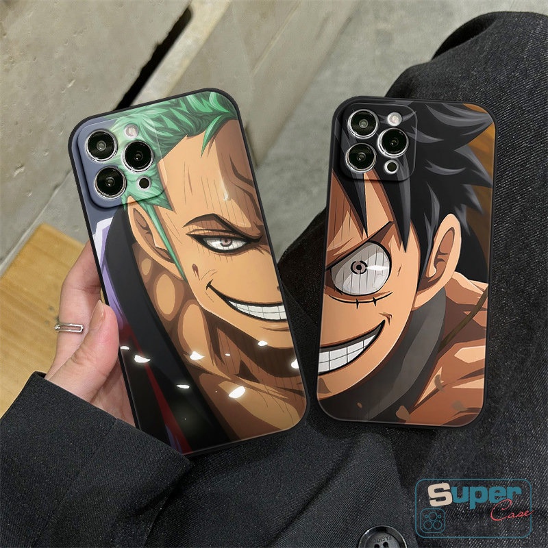 IPHONE Fashion Keren Luffy Zoro Case Kompatibel Untuk Iphone13 11 1412 Pro Max 7Plus XR 7 6 8 6S Plus XS Max X SE 2020 Tepi Lurus Kartun One Piece Tpu Soft Case