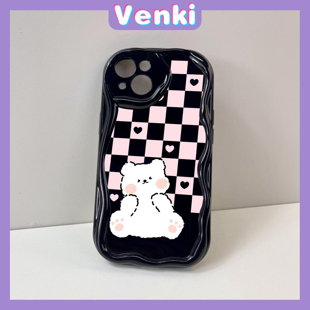 Case for iPhone 11 Pro Max TPU Soft Glossy Curved Wave Case Cute Checkerboard Cartoon Bear Camera Protection Shockproof For iPhone 14 13 12 11 Plus Pro Max 7 Plus X XR