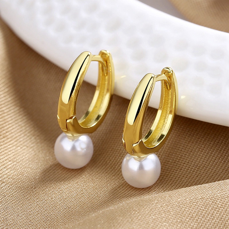 925 Sterling Silver Royal Baroque Pearl Ear Buckle Untuk Wanita Eropa 18 K Emas Sederhana Hoop Anting Pesta Perhiasan Hadiah