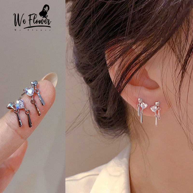 Kami Bunga Halus s925 Perak Ganda Zirkon Jantung Stud Anting-Anting Untuk Wanita Gadis Korea Lucu Cinta Anting-Anting Fashion Telinga Perhiasan Aksesoris