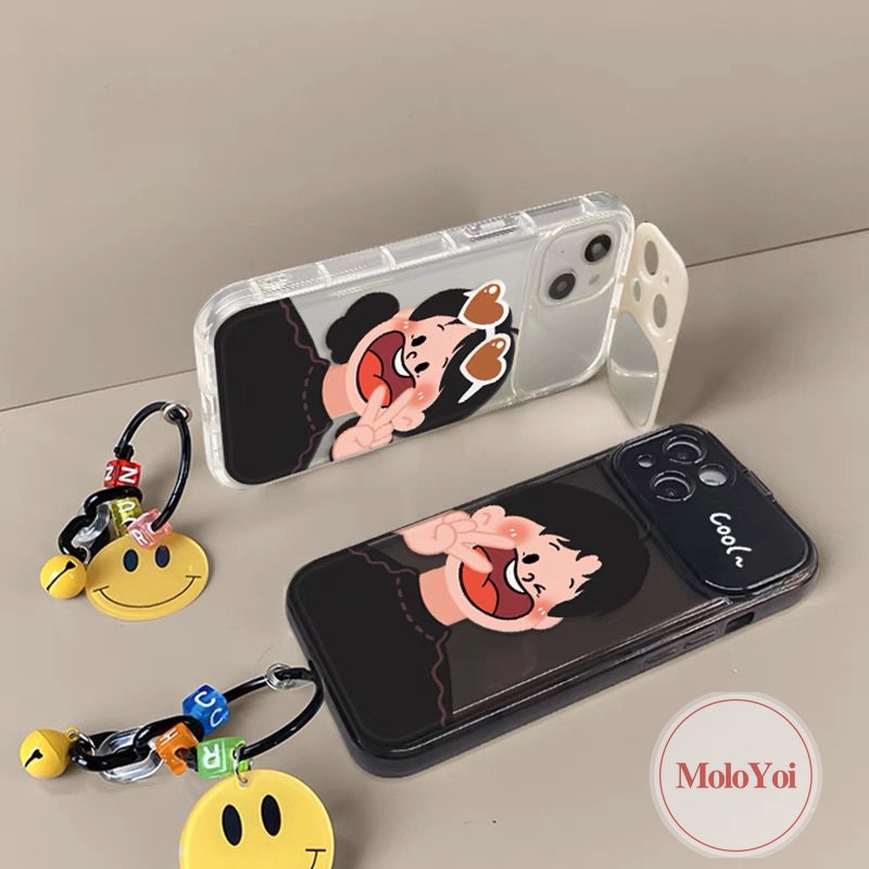 IPHONE Flip Make Up Cermin Couple Sweet Boy Girl Case Kompatibel Untuk Iphone14 11 13 12 Pro MAX 7Plus XR 78 14 Plus X XS MAX SE 2020 Lovely Lembut Shockproof Soft Cover